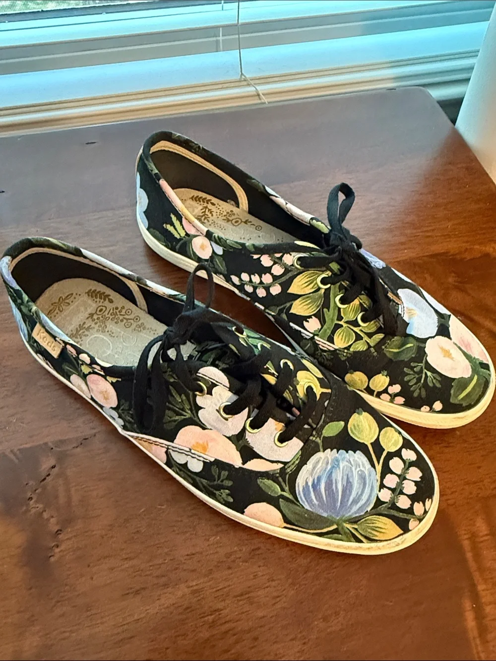 Ked’s + Rifle Paper Floral Canvas Lace-Up Sneakers - Black with Multicolor Print